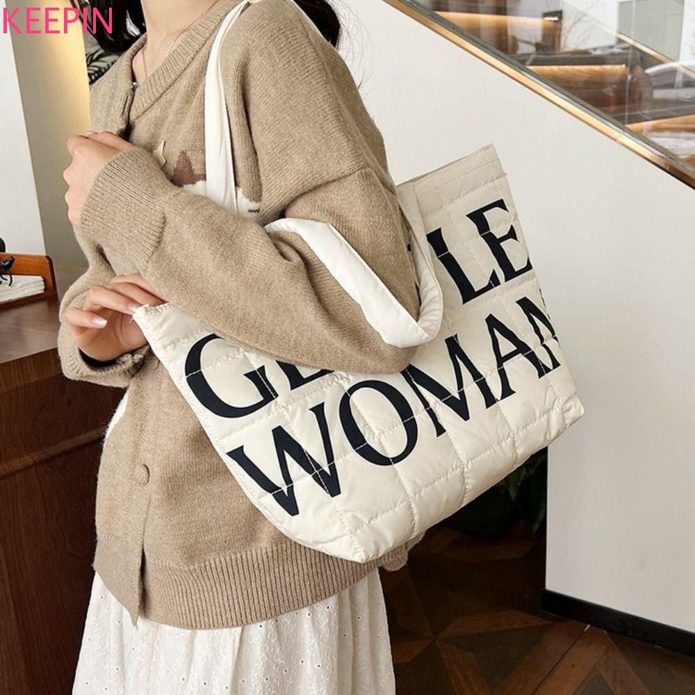 Keepin Bubble Cotton Handbag, GM Fashion Brand Space Cotton Gentlewoman Shoulder Bag, Fashion Tote Bag Large Capacity Shopping Bag Letter Print Cloth Handbag Girl