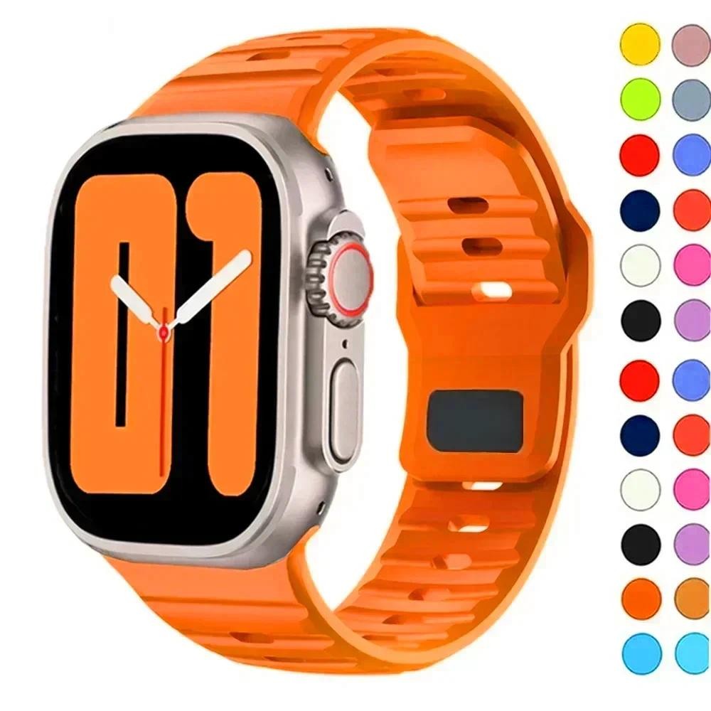สายรัดกีฬาซิลิโคน Air hole สร้อยข้อมือสําหรับ Apple Watch S10 42 มม.46 มม.Ultra iWatch Serie 10 9 8 7 6 SE 5 4 3 49/45/44/42/41/40/38 มม.