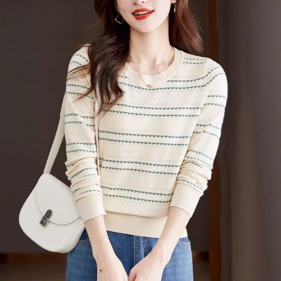 เสื้อสเวตเตอร์คอกลมแขนยาวลายเสื้อถักแฟชั่น All-Match Sli