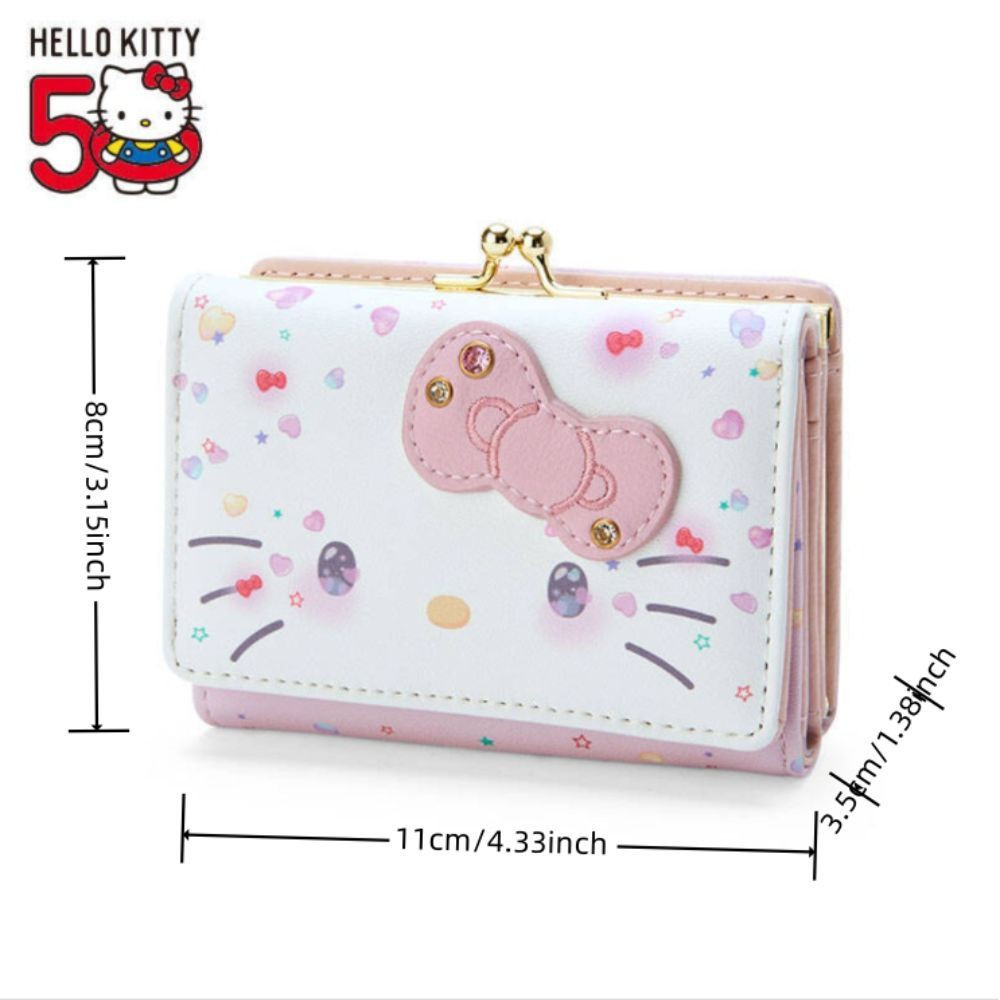 GIFTHUB กระเป๋า Hello Kitty, Kawaii Kuromi Cinnamoroll กระเป๋าสตางค์หนัง PU น่ารัก, ของขวัญวันเกิด Casual แฟชั่นกระเป๋าบัตรพับ