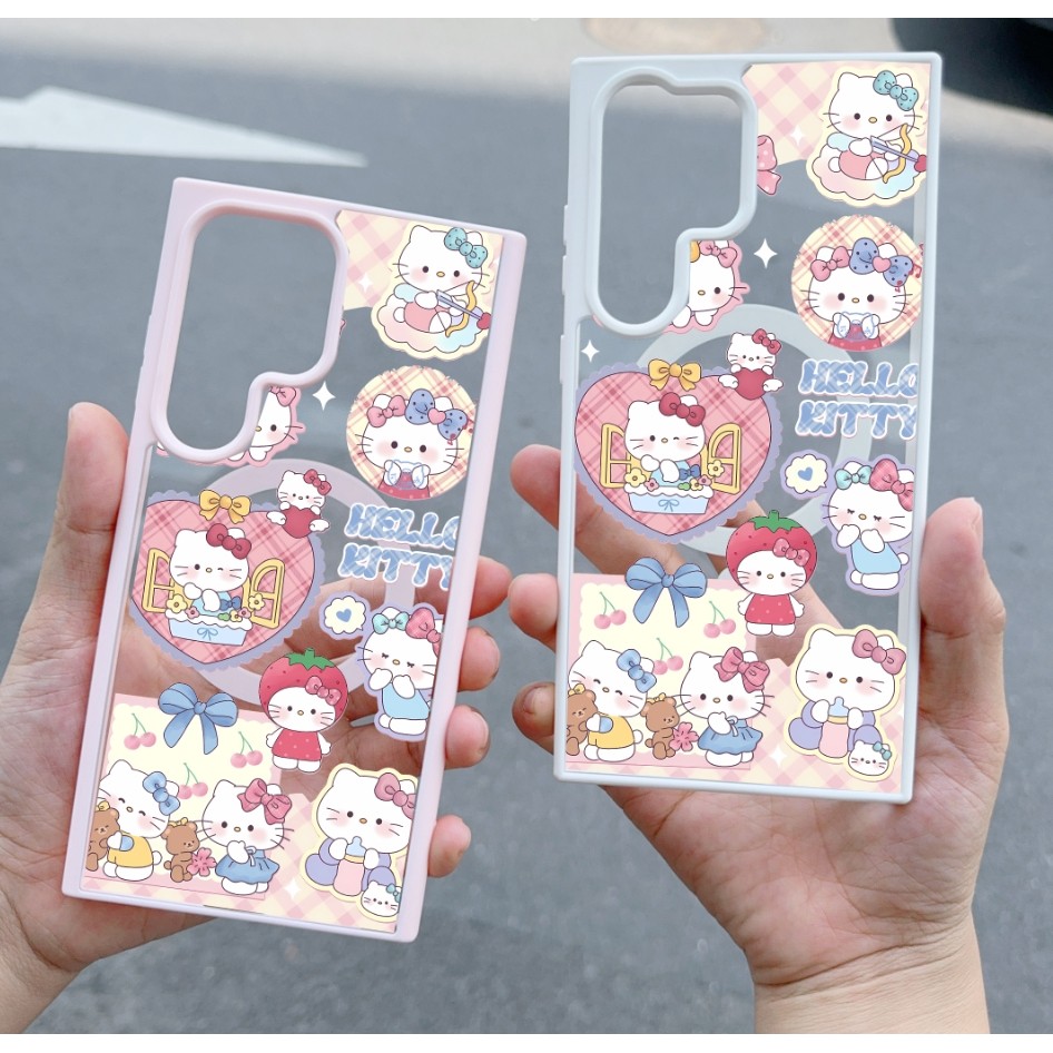รูปแบบการ์ตูนแมวสําหรับ Samsung s22 s22plus ultra Case Girly S23 S23Plus s23fe s24 s24plus s24ultra Cover