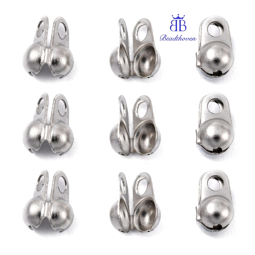 20-100pc Tarnish ทน 304 สแตนเลสสตีลลูกปัดเคล็ดลับ Calotte Ends Clamshell Knot ฝาครอบสแตนเลสสี 8x4 มม.รู: 2 มม.