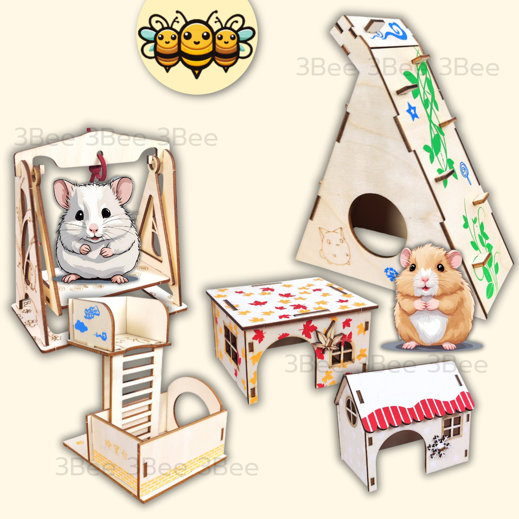 3B ตัวต่อไม้ของเล่นสัตว์เล็ก ของเล่นแฮมสเตอร์ ของเล่นติดกรง