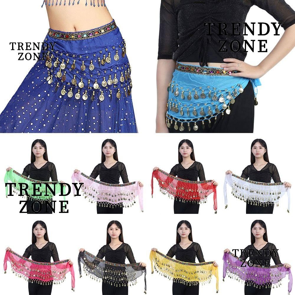 Trendyzone เข็มขัดเต้นรําหน้าท้องพู่แสดงเครื่องแต่งกายเลื่อมกระโปรงนักเต้น