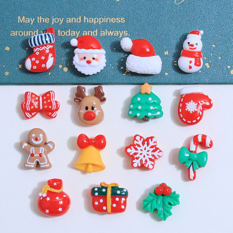 [10pcs] มินิคริสต์มาส15เคสโทรศัพท์มือถือทำด้วยมือเด็ก DIY ครีมกาวผ้าโพกศีรษะกิ๊บติดผมเครื่องประดับอุปกรณ์เรซินขายส่ง