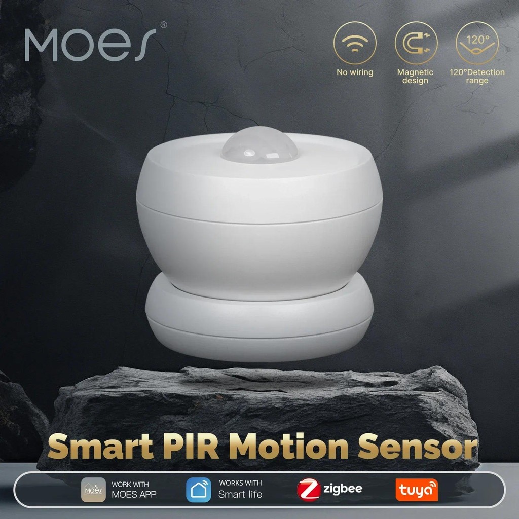 Moes Tuya Zigbee สมาร์ท PIR Sensor Human Body อินฟราเรด Motion Detector พร้อมฐานแม่เหล็ก Home Security Automation แบตเตอรี่