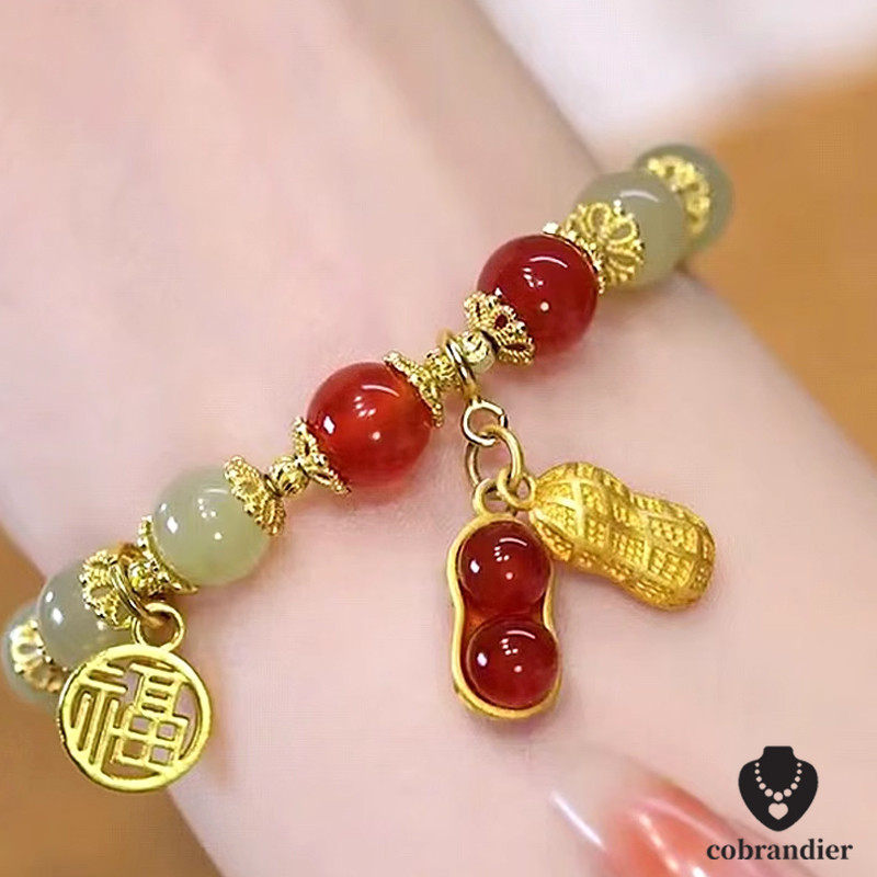ส่งเร็ว สร้อยข้อมือถั่วลิสงโชคดีสไตล์จีนสร้อยข้อมือลูกปัดวินเทจ