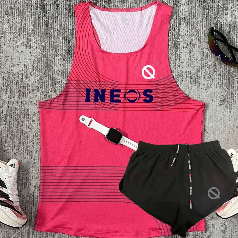 Qinkung Light Strength Track and Field Training Competition Suit Marathon Running Loose Fishbone Vest Shorts Physical Examination Men's running clothes with fashionable sports vests