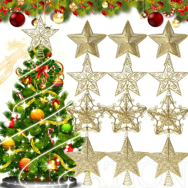 ต้นคริสต์มาสชุบไฟฟ้าห้าดาวตกแต่ง-ทองประกายเกล็ดหิมะต้นไม้จี้ท็อปเปอร์-สดใส,หลายสไตล์-คริสต์มาสแต่งตัวอุปกรณ์ประกอบฉาก-บ้านปีใหม่พรรคตกแต่ง