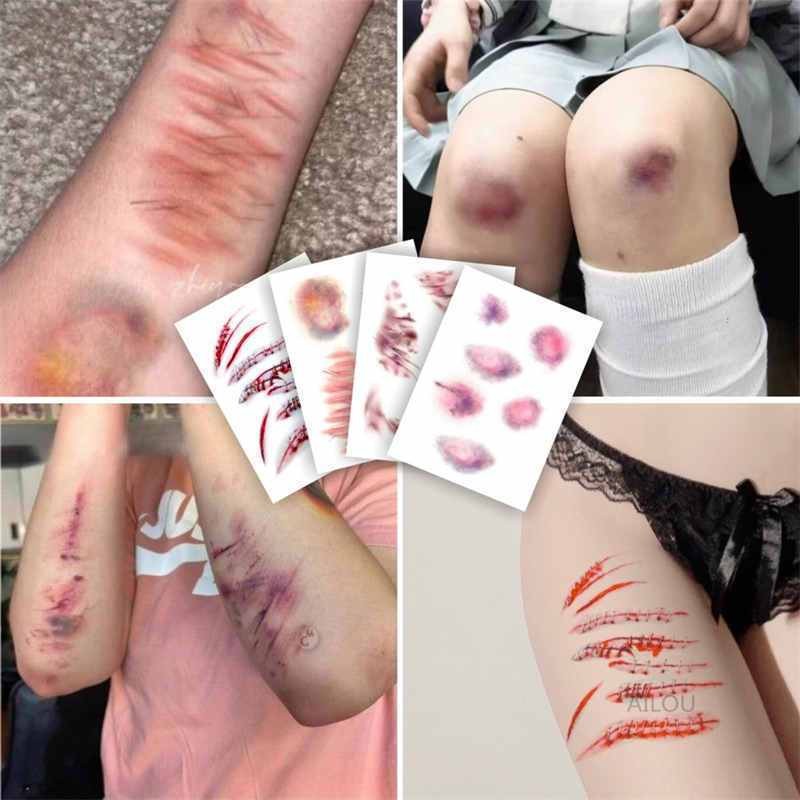 ♚-♚Halloween tattoo sticker simulation wrist cutting big picture stitching fake wound