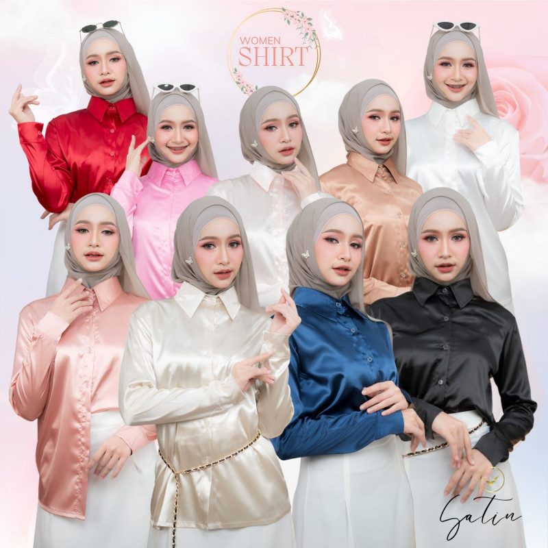 เสื้อทรงเชิ้ตผ้าซาติน งานสวยแมทช์กับอะไรก็เข้า เนื้อผ้ามันวาวดูพรีเมี่ยม หรูหราเบาๆ DG32วาริสมุสลิม