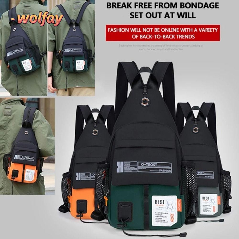 กระเป๋าสะพายไหล่ผู้ชาย WOLFAY ผ้า 2 in 1 Mens Chest Bag, Portable Large Capacity Outdoor Backpack Anti-theft Crossbody Bag