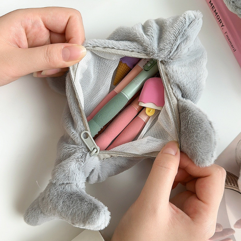 กล่องดินสอตุ๊กตาฉลาม-กระเป๋าปากกานักเรียน-อุปกรณ์เครื่องเขียนโรงเรียน-ความจุขนาดใหญ่ซิปปากกากรณี-น่ารัก ตุ๊กตาถุงเก็บ-ตุ๊กตาสัตว์กร