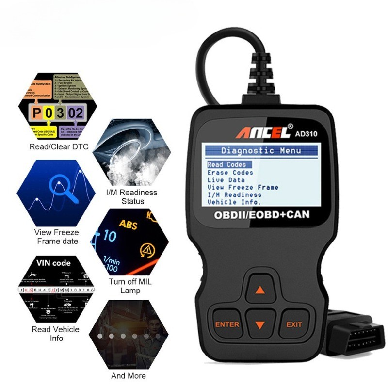 Ancel Ad310 Obd2 เครื่องสแกนวินิจฉัยรถยนต์ Obd 2 เครื่องอ่านรหัส Obdll Odb2