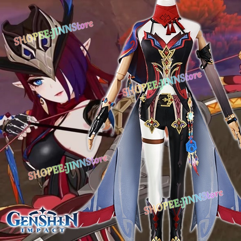 - Jinn - Natlan Anem ตัวละคร CHASCA คอสเพลย์เครื่องแต่งกาย GENSHIN IMPACT CHASCA ชุด + วิกผม + หมวกชุดอะนิเมะ Carnival Party ชุดคอสเพลย์