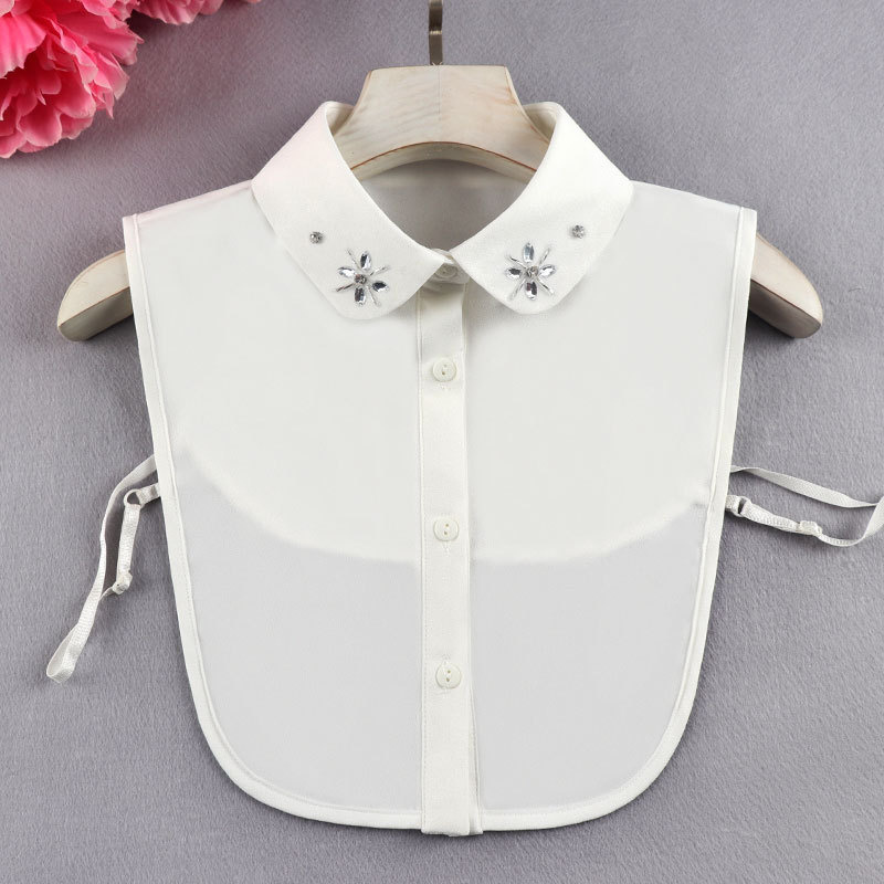 เสื้อคอปกปลอมแมทช์ลุคง่ายสำหรับผู้หญิงเสื้อชีฟองคอปกเสื้อปลอมคอปกลูกปัดเครื่องประดับ me7r