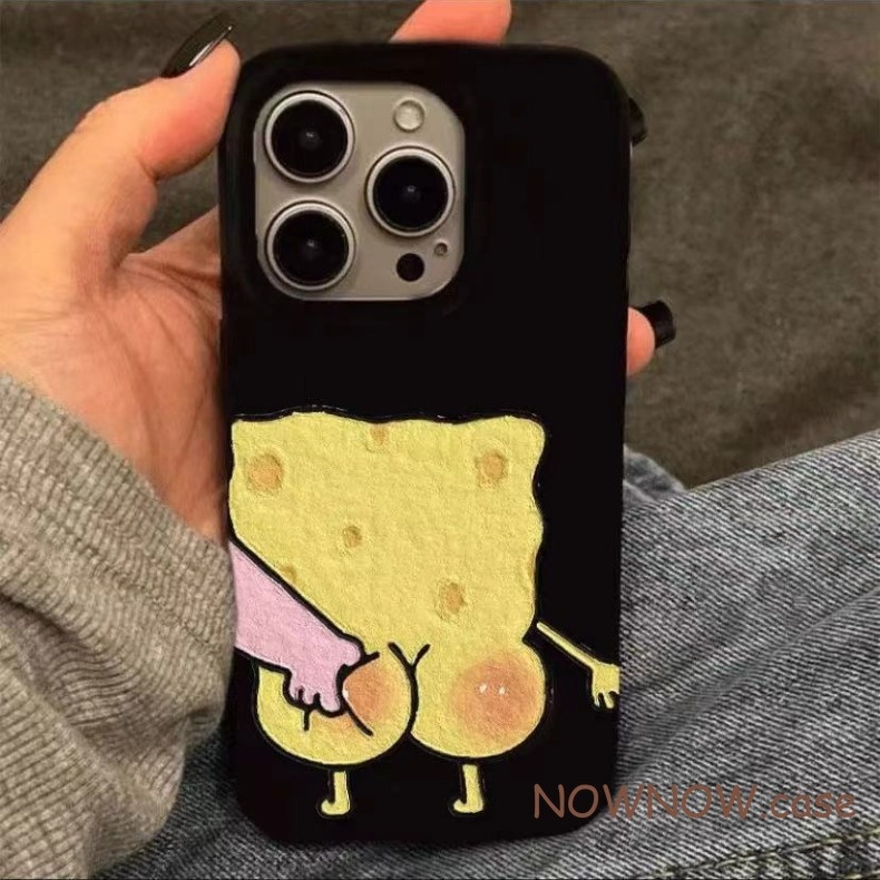 Iphone 16 15 14 13 12 11 Pro Max X XR Max 7 8 Plus INS การ์ตูนน่ารัก SpongeBob เคสโทรศัพท์คู่ปกอ่อน