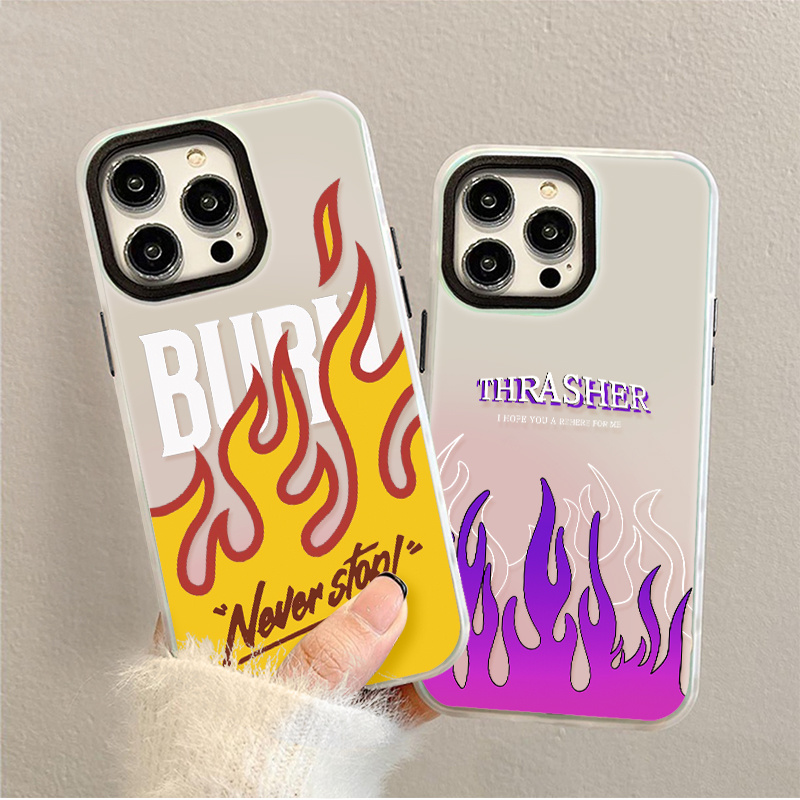 เปลวไฟที่กำลังลุกไหม้ คสไอโฟน12/11 iphone15/14/13 pro max 8/7/xr/xs TPU ป้องกันการตก โปร่งแสง soft case