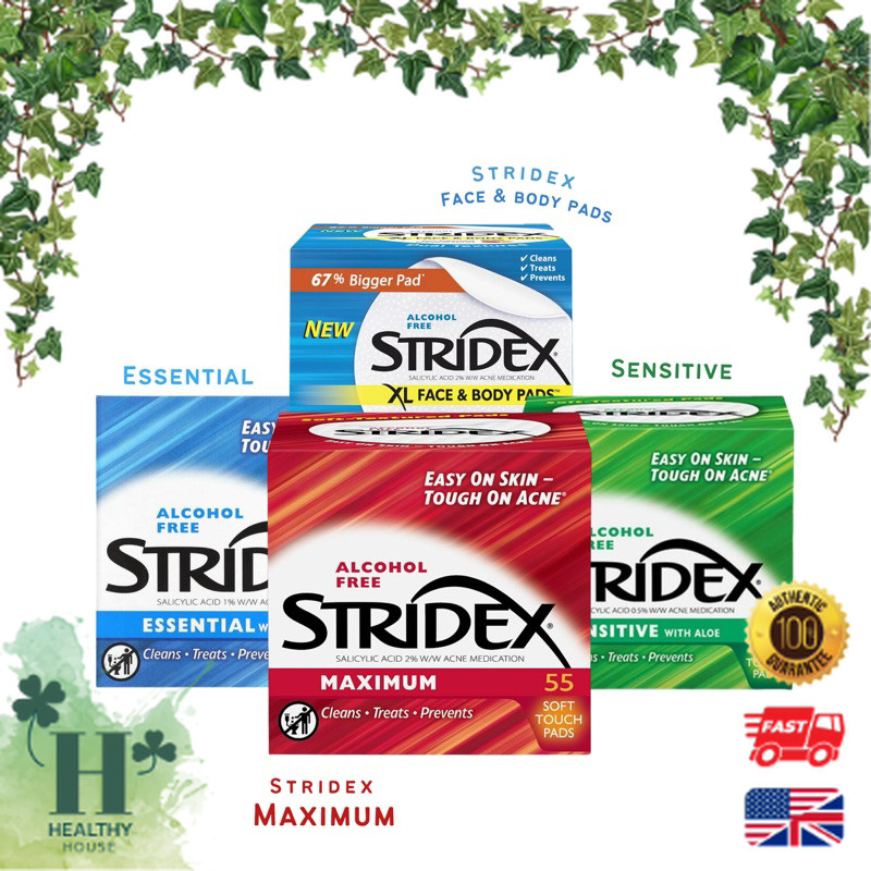 พร้อมส่ง Stridex Maximum Alcohol Free Sensitive Essential แผ่นเช็ดสิว ลดสิว สิวยุบทำความสะอาดผิวหน้า