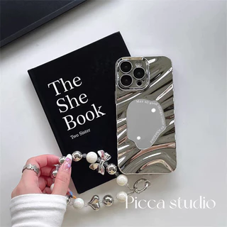 เคสโทรศัพท์มือถือกระจกแต่งหน้า for iPhone 16 15 11 13 12 14 17 Pro Max 7 Plus 8 Plus XR X XS MAX ลายหยัก เคสกันกระแทก