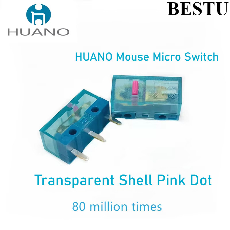 ใหม่ HUANO Blue transparent Shell Pink dot 80 ล้าน Lifespan สําหรับเมาส์คอมพิวเตอร์ Micro Switch ปุ่ม