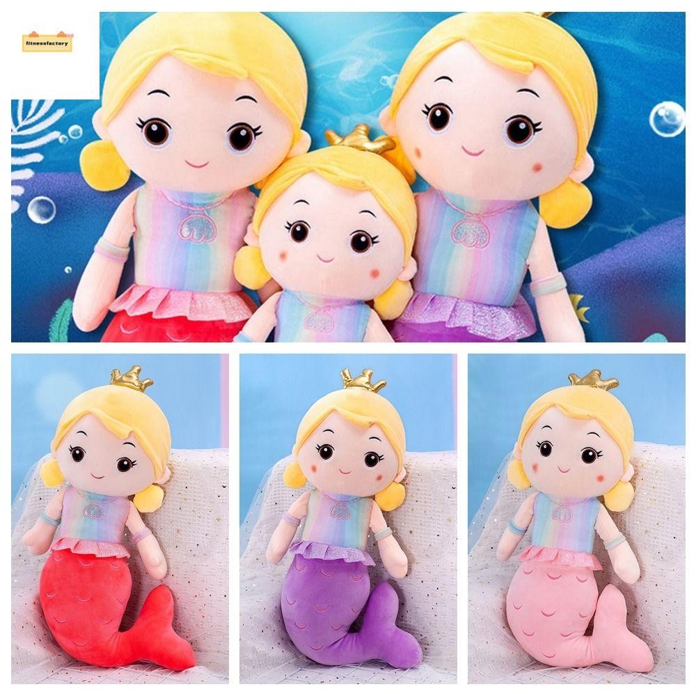 FITNESSFACTORY ตุ๊กตาเจ้าหญิงเงือก,ตุ๊กตาผ้าฝ้ายยัดไส้นางเงือก,น่ารัก PP Cotton Mermaid Princess Soft Mermaid Plush ของเล่นเด็กปัจจุบัน