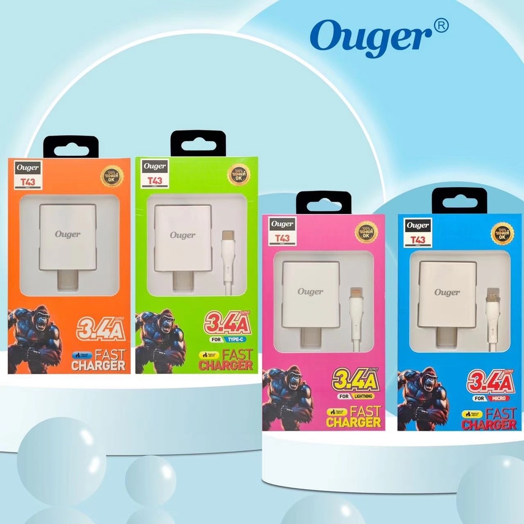 Ouger ชุดชาร์จ หัวชาร์จ 3.4A หัวUSB พร้อมสายชาร์จ1เมตร สำหรับมือถือทุกรุ่น แอนดรอยด์ ไอโฟน มีรับประกัน