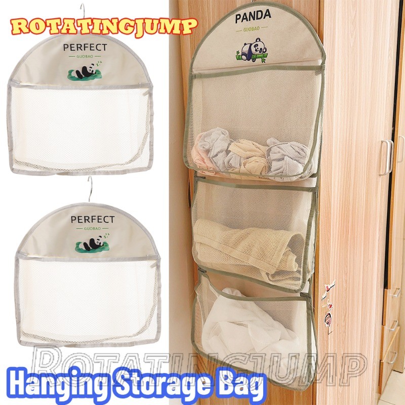 หมีแพนด้าลายการจัดเก็บกระเป๋าสุทธิ-อุปกรณ์องค์กรโฮมโฮลด์-ความจุขนาดใหญ่พับได้กันฝุ่น-สําหรับชุดชั้นในถุงเท้า-ถุงเก็บแขวนตาข่ายสามชั้น