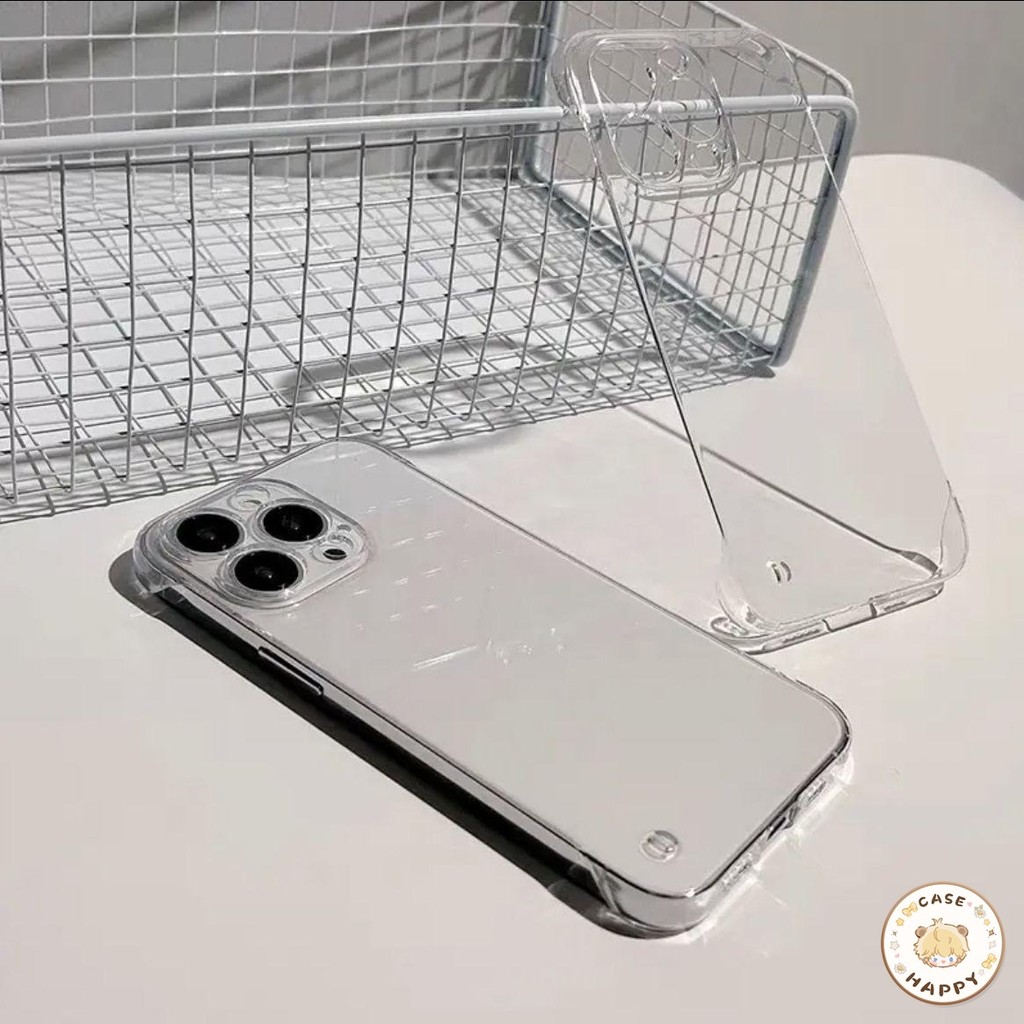 ความหรูหรา สร้างสรรค์เรียบง่าย กรอบบางพิเศษโปร่งใสแข็ง ขายึดโลหะพับได้ เคสIPhone 16 11 15 13 14 12 Pro Max 15 16 14 Plus
