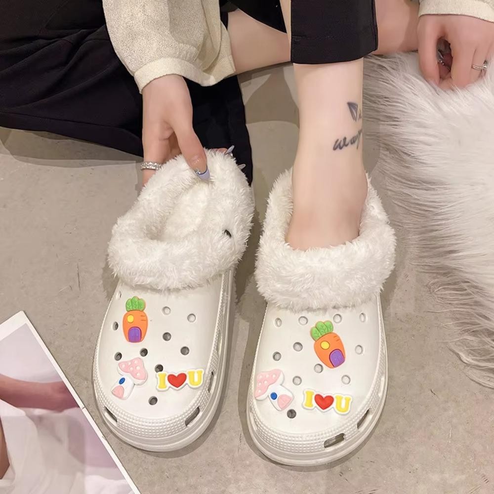 Lata 1 คู่ฤดูหนาวที่อบอุ่นรองเท้า, สําหรับผู้หญิงผู้ชาย Clog Fur Lining Plush แผ่นรองเท้า, Clogs ของขวัญเปลี่ยนรองเท้าแตะ Plush Liner