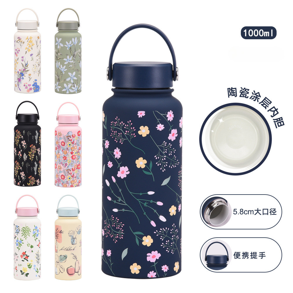 【LUCKY】ถ้วยเก็บความร้อนความจุขนาดใหญ่ 1000 มล. ซับเคลือบเซรามิก สแตนเลส 316 ปากกว้าง พกพา สูญญากาศ ขวดน้ำกีฬา ขวดน้ำกระติกน้ำร้อน แก้วน้ำ