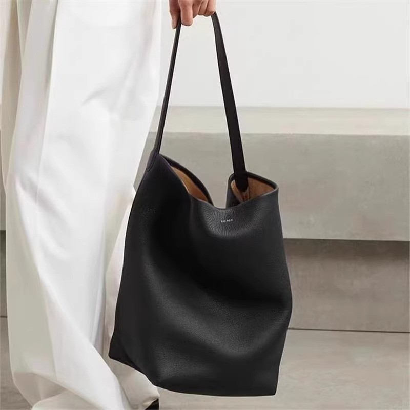 The Row Classic Tote Bags Soft Cowhide Leather Large Capacity Classic Bucket Bags Commuting Work Bag