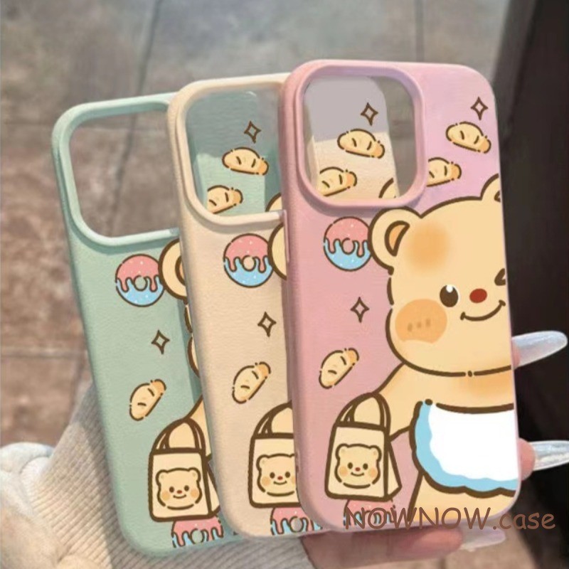 Iphone 16 15 14 13 12 11 Pro Max X XR XS Max 7 8 Plus INS การ์ตูนน่ารักหมีเนยสีชมพูสาวเคสโทรศัพท์ Soft cove