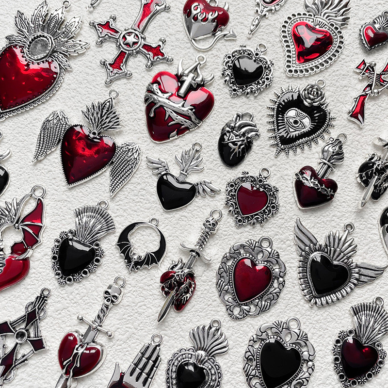 .Dark Gothic Heart Cross Treasure DIY Handmade Bracelet & Necklace Beads Accessories