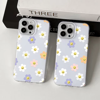 เคสมือถือ For iPhone 11 15 16 14 13 12 Pro Max X XS XR 13 12 Pro 15 16 Plus Case ดอกไม้สีรุ้ง ครีม IMD แบบนิ่ม TPU เคส