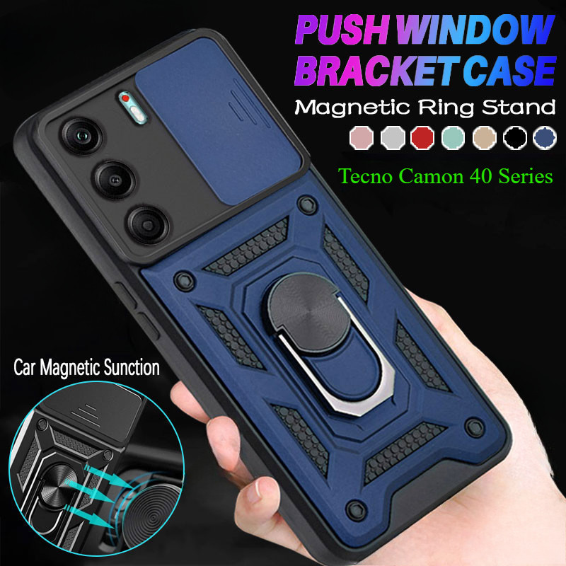 ปลอกสําหรับ Tecno Camon 40 TECNO Camon 50 40 Pro Ultra Premier 4G 5G แฟชั่นหรูหราเคสโทรศัพท์โลหะเกราะแหวนวงเล็บ Push ดึงกล้องกันกระแทกป้องกันปลอกปกแข็ง