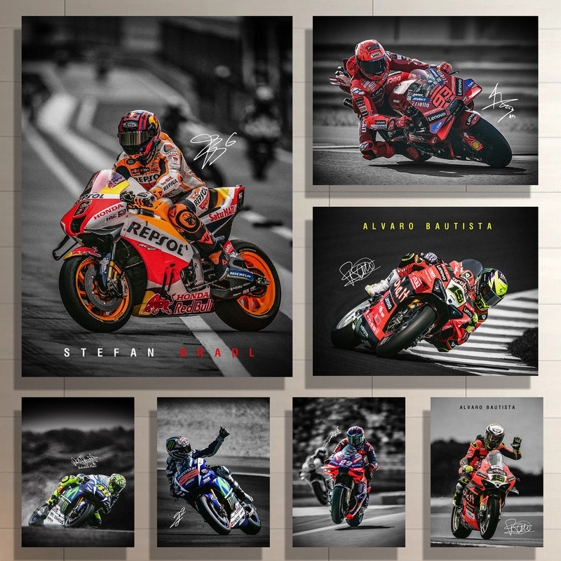 Track Legends: โปสเตอร์ภาพกลุ่ม MotoGP Star Riders, ไม่มีกรอบ, จอแสดงผล Moments Racing ความละเอียดสูง, Ideal Art Home Wall Decor Canvas Poste