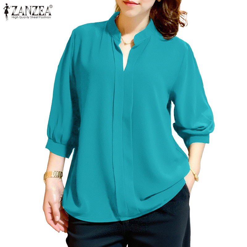 ZANZEA เสื้อเชิ้ตทรงหลวมแขนยาวดีไซน์เรียบหรูสำหรับผู้หญิง