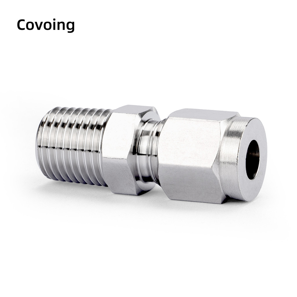 Covoing ข้อต่อสแตนเลส 304 แบบคอมเพรสชันสองแหวน (Double Ferrule) ข้อต่อตรงปลายทาง เกลียวนอก สำหรับท่อทองแดง ท่อเหล็ก ท่อน้ำมัน ท่อลม ระบบไฮดรอลิก / นิวเมติก เกลียว ZG / NPT