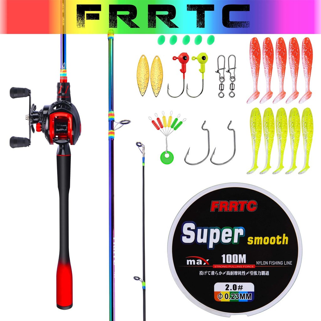 FRRTCชุดอุปกรณ์ตกปลา คันเบ็ด 2 ส่วนพร้อมรอกเบทคาสติ้ง 18+1BB 7.2:1 พร้อมอุปกรณ์ตกปลา ชุดอุปกรณ์ตกปลา