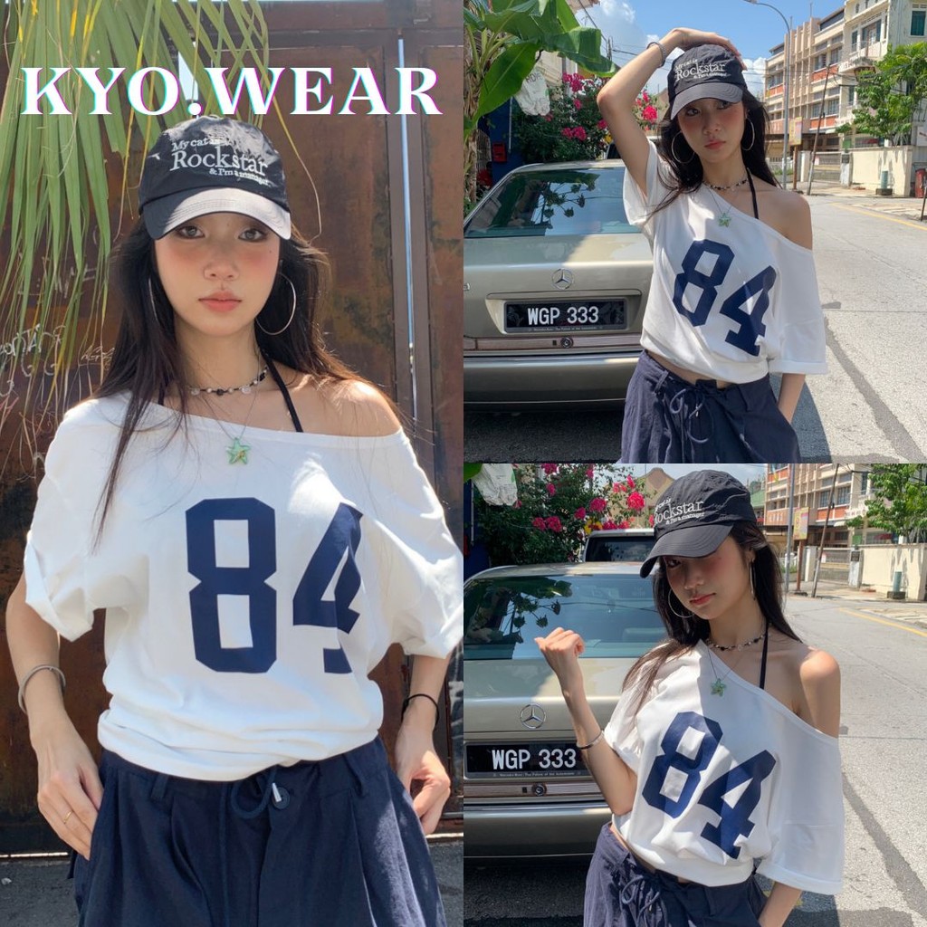 KYO ✨ เสื้อปาดไหล่แขนสั้นผู้หญิง ใส่สบาย ผ้านิ่ม ทรงOversize แมทช์ง่าย ได้ทุกลุค น่ารักละมุน ใส่ได้ทุกวัน ⚡️