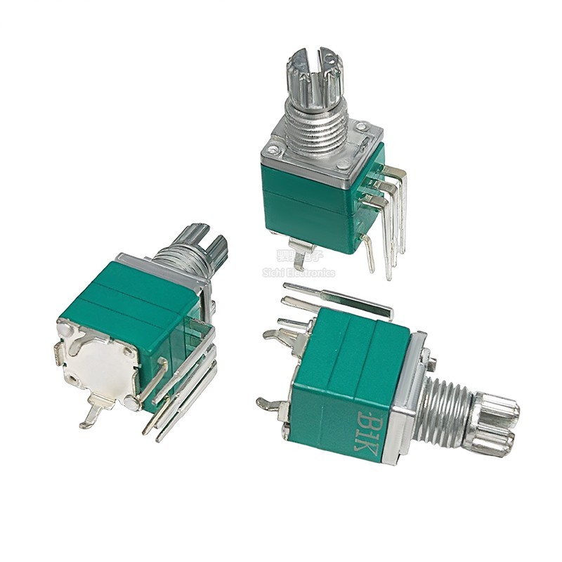 R RK097 แนวตั้ง 5 ฟุตโค้งเท้าเดี่ยว Potentiometer พร้อมสวิตช์จับความยาว 10 มม. 1K5K10K50K100K500K