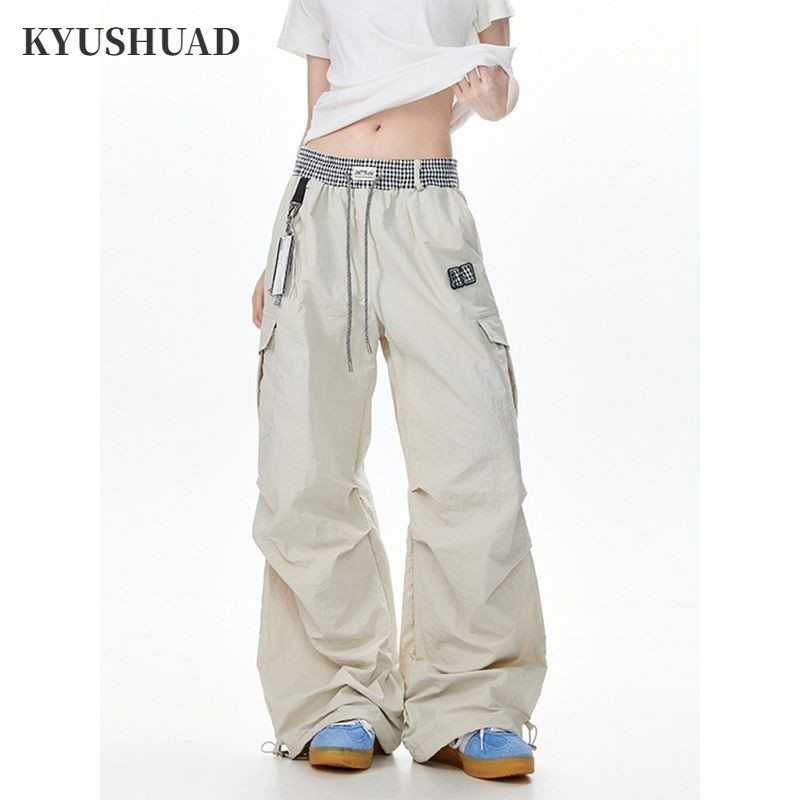 KYUSHUAD กางเกงทํางานขากว้างสไตล์สตรีทย้อนยุคสำหรับวัยรุ่น ดีไซน์หรูหราและสามารถปรับแต่งได้