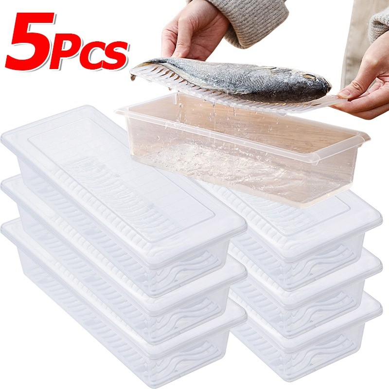 1-5ชิ้นภาชนะเก็บอาหารที่มีแผ่นท่อระบายน้ําที่ถอดออกได้-หน้า สด-การเก็บรักษา กล่องสําหรับผลไม้/ผัก-ตู้เย็นจัด