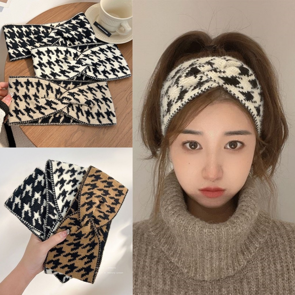 Trendie-ผ้าโพกศีรษะสไตล์ใหม่ แฟชั่น Houndstooth สวย หลากสี ผ้าคาดผม ยืดพอดี น่ารัก ส่งไวจากไทย