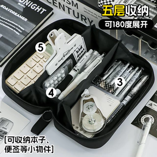 กล่องดินสอ 5 ชั้นความจุขนาดใหญ่พร้อมกระเป๋าด้านหน้าโปร่งใสกระเป๋าใส่เครื่องเขียนออแกไนเซอร์ 180° Lay-Flat Design