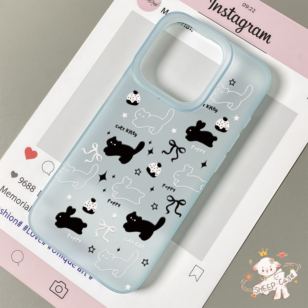 💕 GOOD 💕เคสมีน้ำค้างแข็ง TPU น่ารัก ลูกแมว กระต่ายตัวเล็ก ๆ สีดำ สําหรับIPhone16 15 13 14 12 11 7 8plus ProPromaxX XR XS