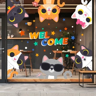 COD สติ๊กเกอร์สูญญากาศ PVC ร้านขายเสื้อผ้า การตกแต่งร้านชานม สติกเกอร์แก้ว สติกเกอร์ประตูกระจก