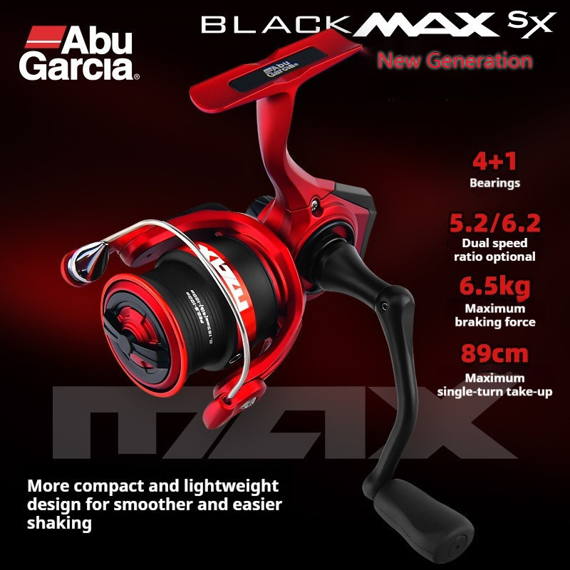 2025 NEW Abu Garcia BLACKMAX SX รอกตกปลาแบบหมุน, V-Rotor น้ำหนักเบา 4+1BB ถ้วยเส้นตื้น Spinning Reel