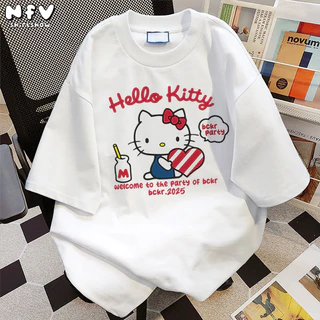 NFV แฟชั่นเกาหลี💕เสื้อยืดแขนสั้นคอกลม Oversized ทรงหลวม ลายพิมพ์การ์ตูน ผ้าหนายับยากรีดง่าย ผ้าฝ้าย100% YG585